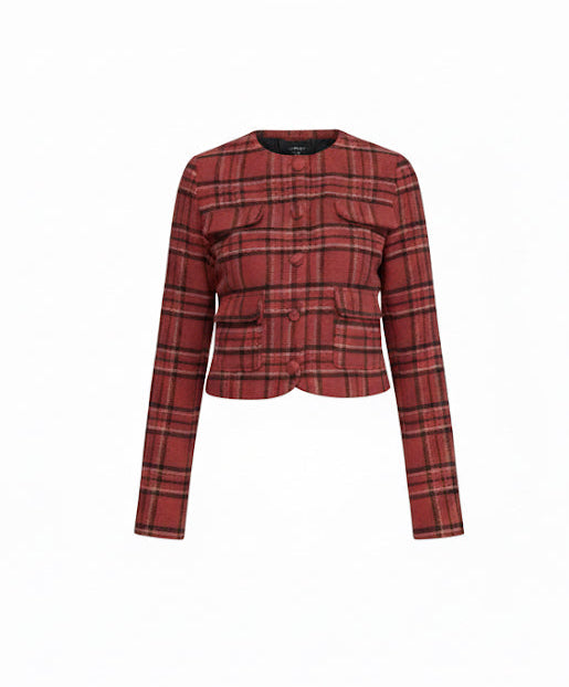 Plaid Round Neck Button Down Jacket