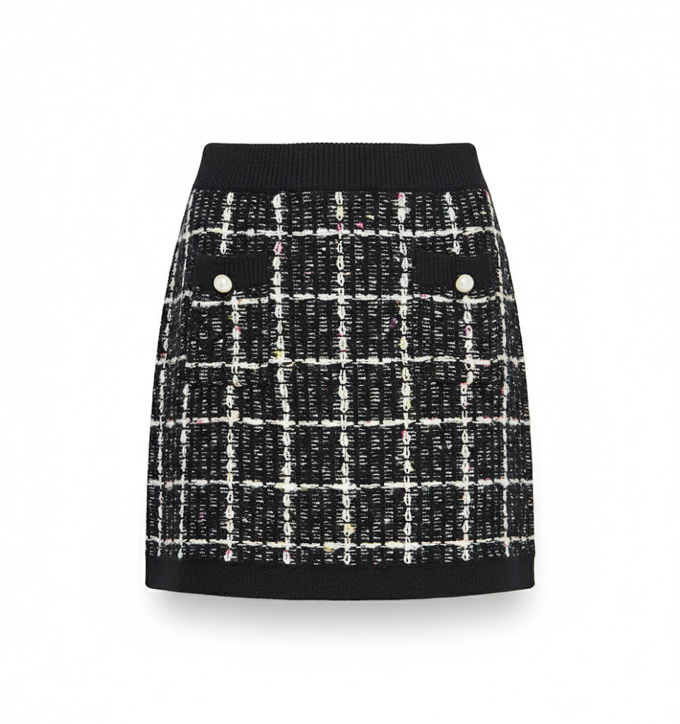 Black Knit Tweed Skirt