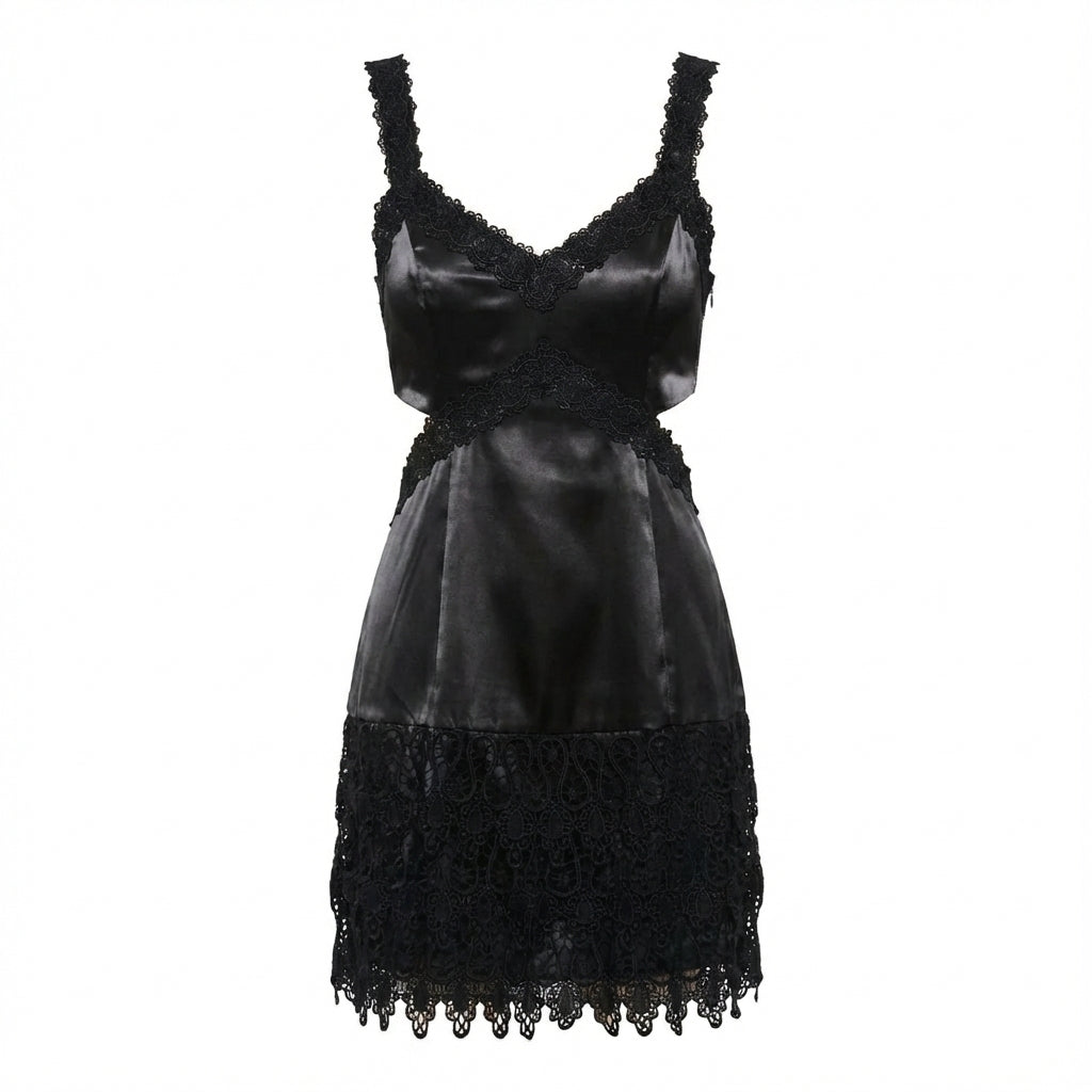 Jenny Satin Lace Trim Mini Dress with Back Bow