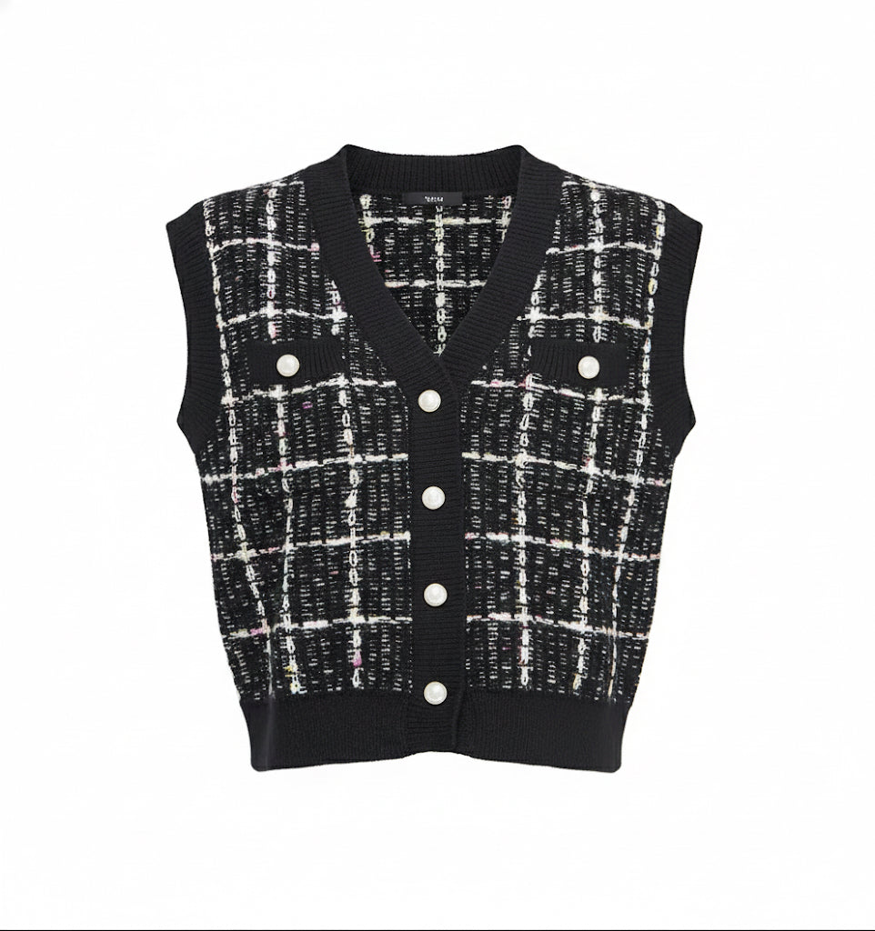 Black Knit Tweed Top