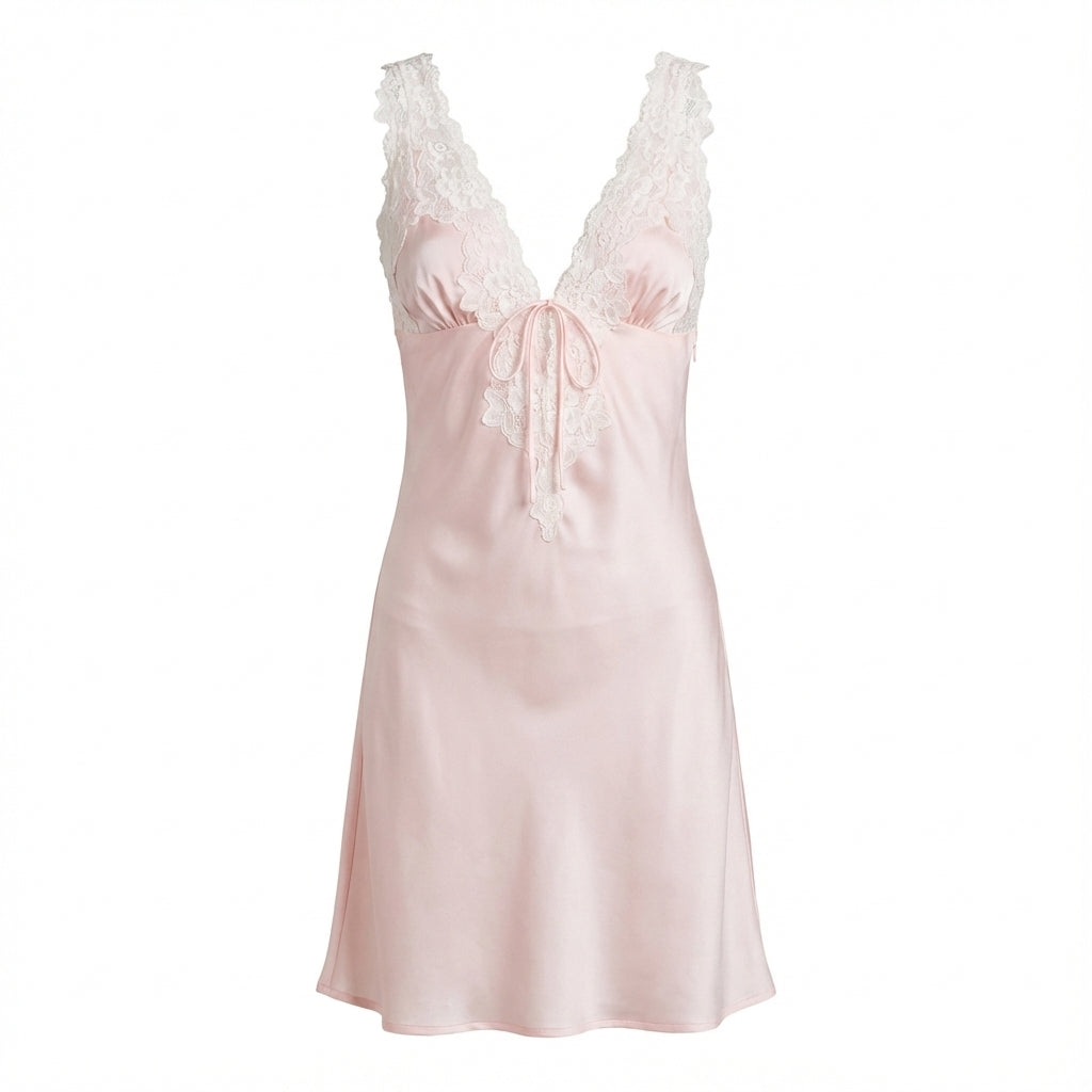 Honey Lace Trim Satin Mini Dress