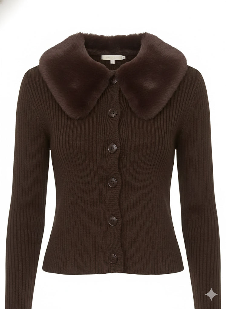 Amelia Faux Fur Collar Button Down Cardigan