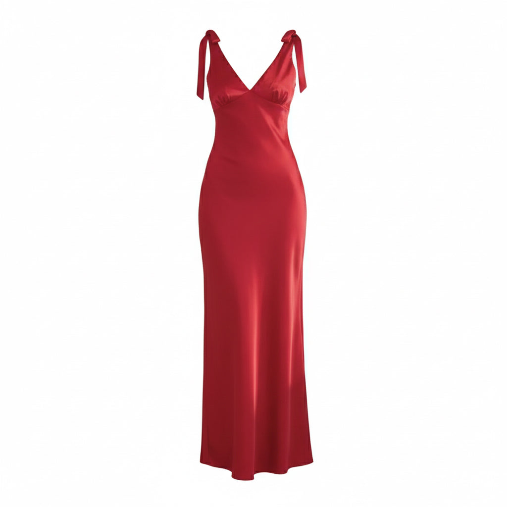 Olivia Satin Tie Shoulder Maxi Dress