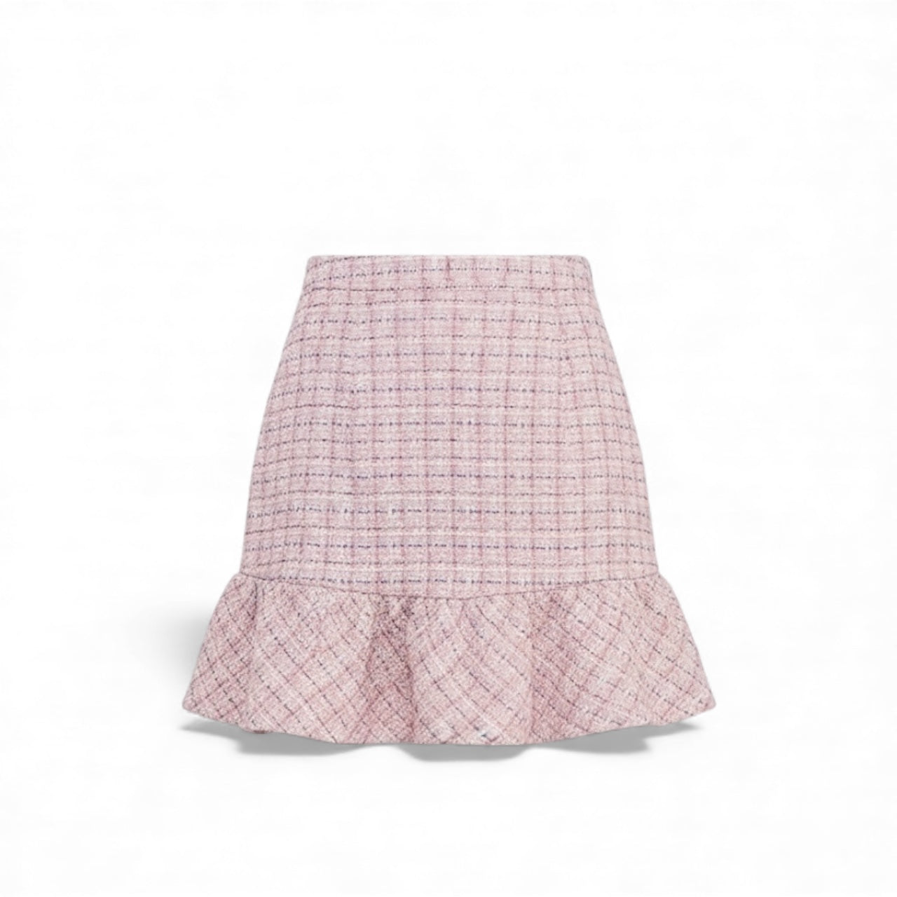 Pink Ruffle Hem Tweed Mini Skirt