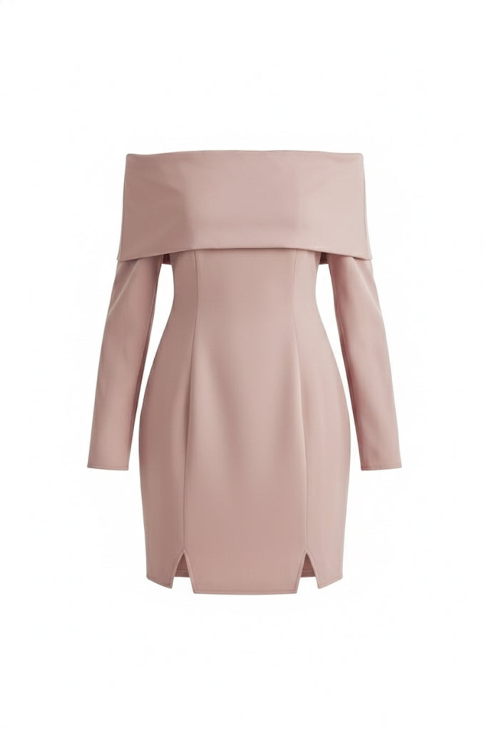 Abby Off-Shoulder Foldover Long Sleeve Mini Dress