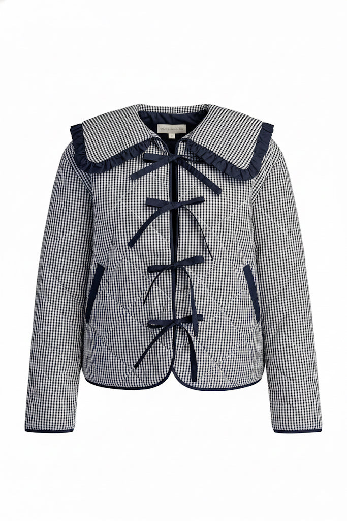 Cheryl Gingham Printed Tie Front Jacket