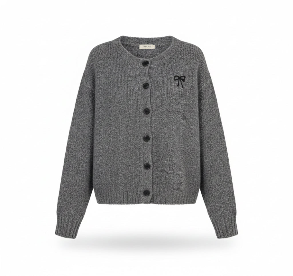 Ribbon Embroidery Button Down Sweater Cardigan