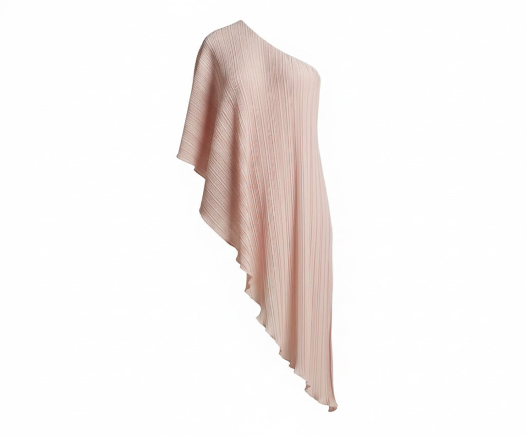 Pink Pleated One Shoulder Blouse